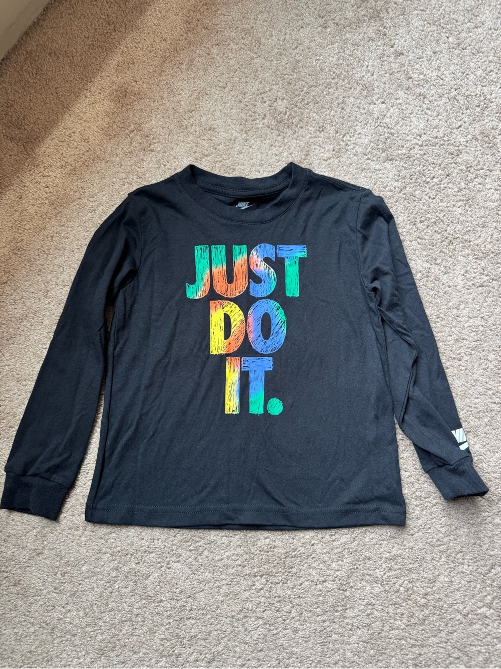 Nike Black Long Sleeve Tee with Multicolor "JUST DO IT." Graphic